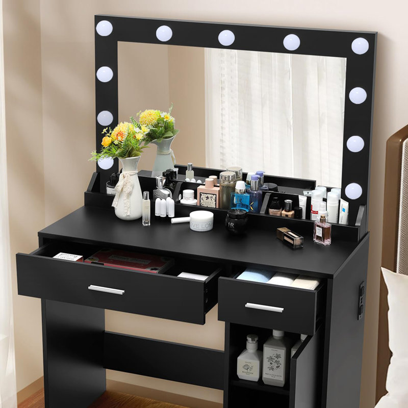 Coiffeuse Frisco avec 2 tiroirs et 1 armoire, Noir