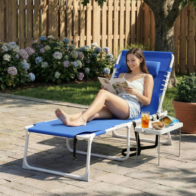 Tanning Chair with Face Hole and Side Table, Navy Blue