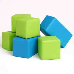6-Piece Soft Vinyl Block Set for Kids – Bright Sensory Learning Colors – 4 Square Blocks & 2 Rectangles – Safe Indoor Play