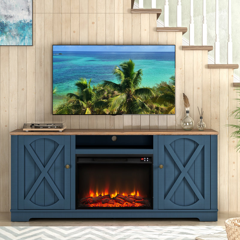 Henrik Unfinished TV Stand for TVs up to 75" with Fireplace Included, Navy