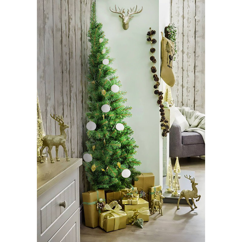 Christmas Tree Aosta, Extra Thick Artificial Half Wall Tree, Real Effect Tree In PVC, 5.91ft H