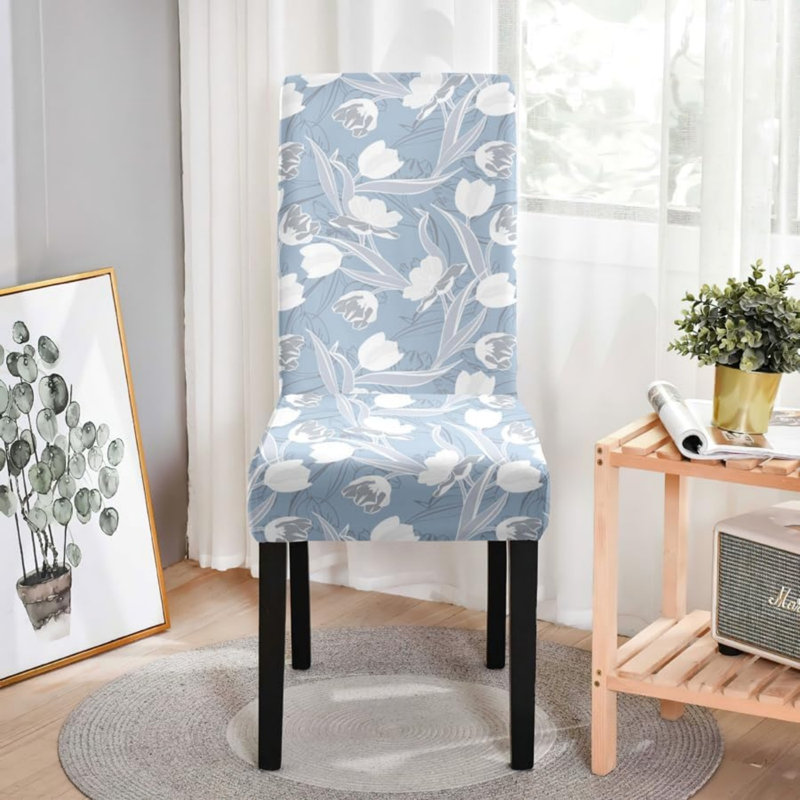 Box Cushion Dining Chair Slipcover, Polyester - Blue Floral