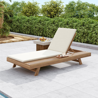 Lounge Chaise Set With Space-Saving Design, Acacia Wood Frame, And Water-Resistant Cushions For Outdoor Relaxation