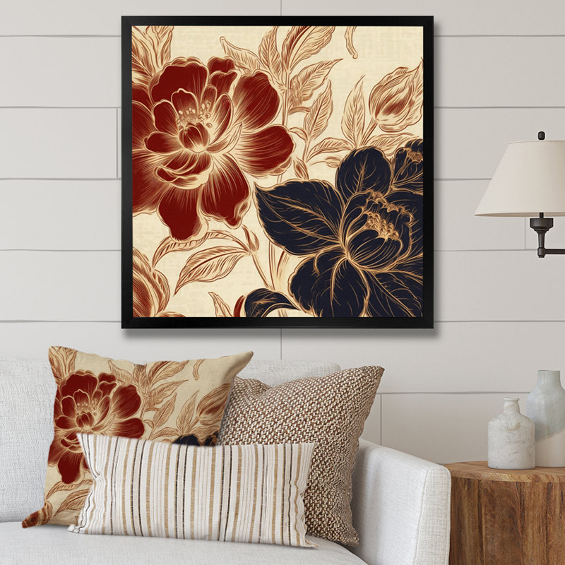 «Rykker Red Blue Carnation Flower II», reproduction sur toile, H 16 po x l 16 po x P 1 po, Cadre photo noir