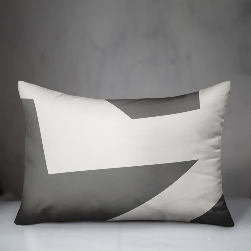 Geometric Outdoor Reversible Throw Pillow, 14" H x 20" W, Gray