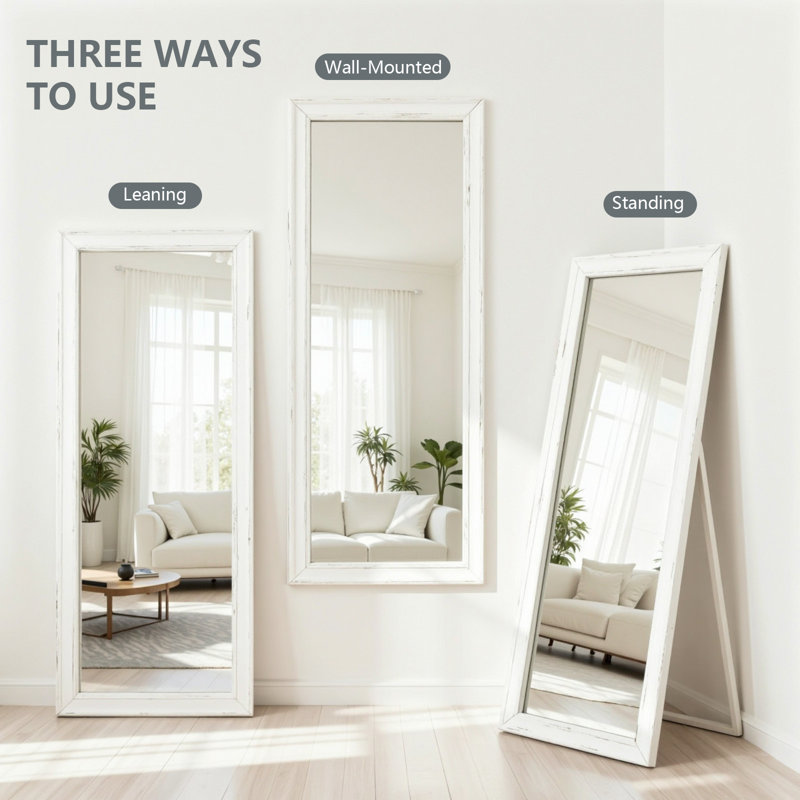 White Standing Mirror Full Length 56X22 Inch  Wood Frame Full-Length Mirror With Stand,  For Living Room, Bedroom, Cloakroom , Entryway
