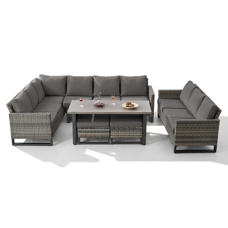 Ingvald 10 - Person Patio Sectional Seating Group with Cushions, Gray