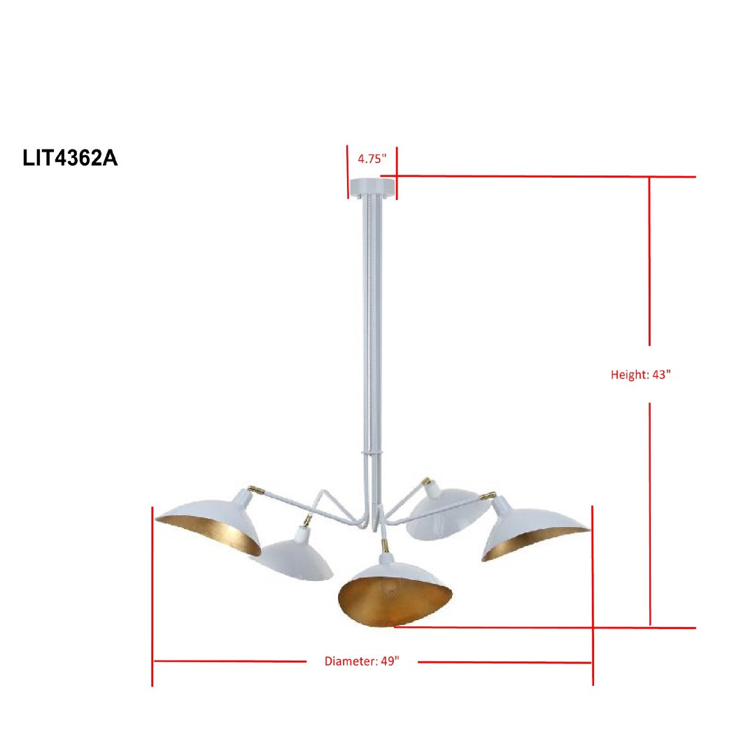 Duke 5 - Light Dimmable Geometric Chandelier, White