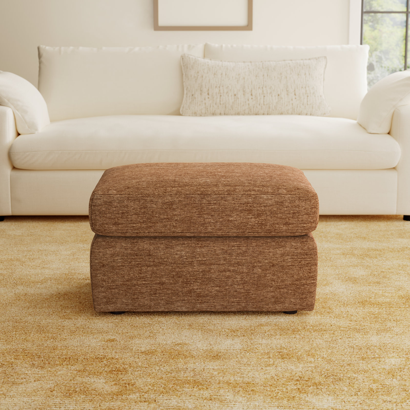 Damari 38" Ottoman, Nave Bark Performance Distressed Velvet
