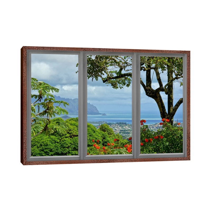 Hawaii Window View - Print on Canvas, 152.5 cm H x 101.5 cm W, Classic Wood Floater Framed