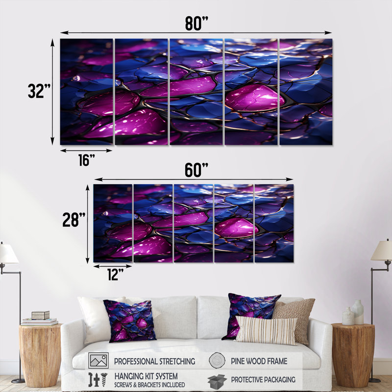 Ensemble de 5 pièces d'art mural en marbre rose et mauve Essence II, H 28 po x l 60 po