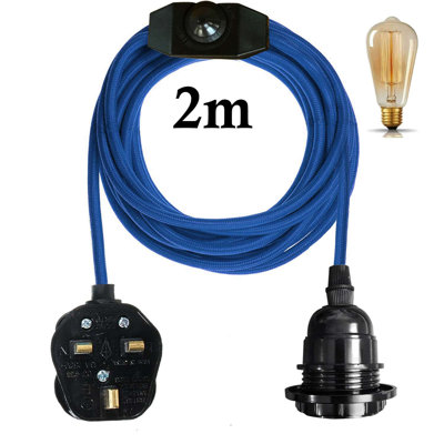 Campbellton Ceiling Pendant Fitting, E27 Lamp Holder 2M Plug In Pendant Light Cord, Fabric Cable 3 Pin Plug In With On/Off Switch Lighting Kit