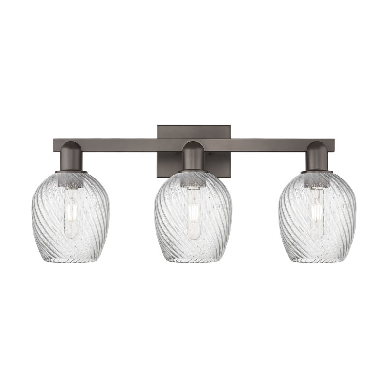 Lyman - 3 lumières - Abat-jour cannelé en spirale transparent - Éclairage pour meuble-lavabo, Transparent / bronze huilé
