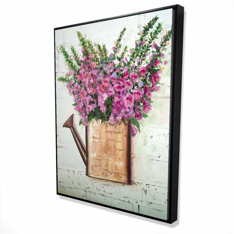 Toile de fleurs de renard mauve - cadre encadré beige