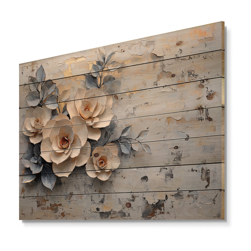 Minimalisme à motif floral avec pétales succulentes - décoration murale en bois succulent - sur bois de pin naturel