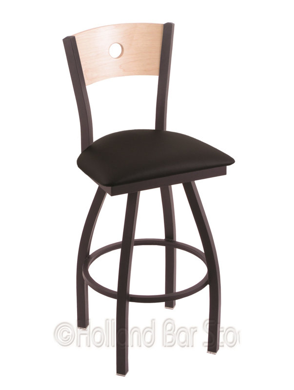 Tabouret de bar pivotant de 36" Lareau, Ride noire, Vinyle noir, Chêne Naturel