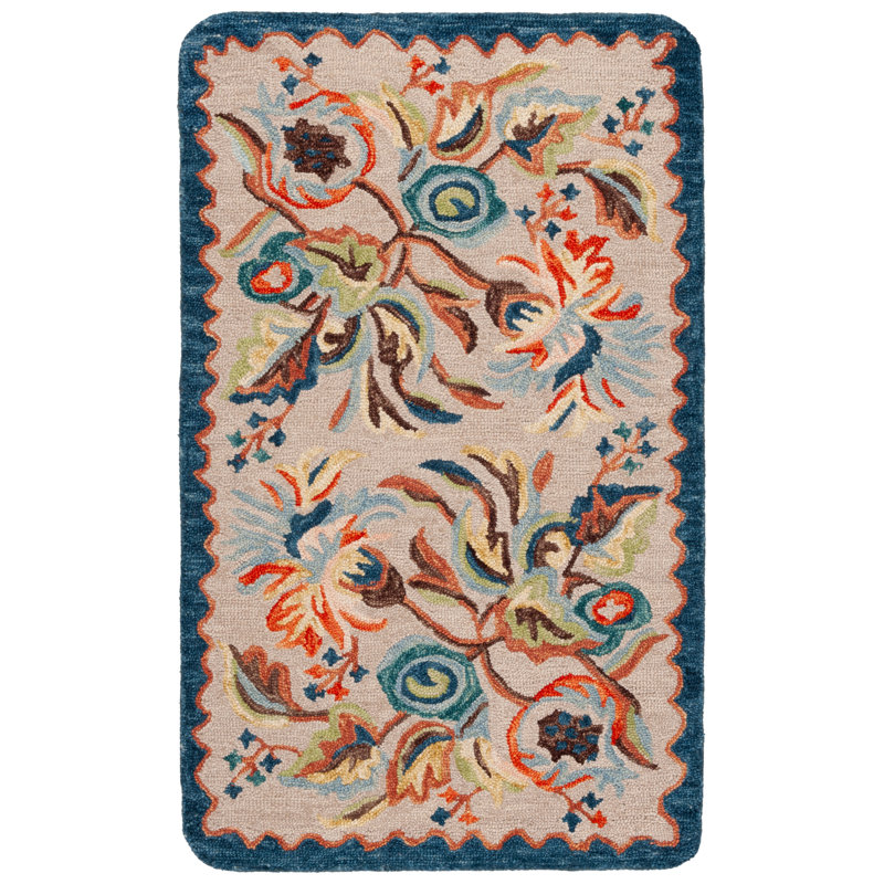 Boyett 363 Hand Tufted Wool/Cotton Floral Rug in Blue/Rust, Rectangle 2'3" x 3'9"