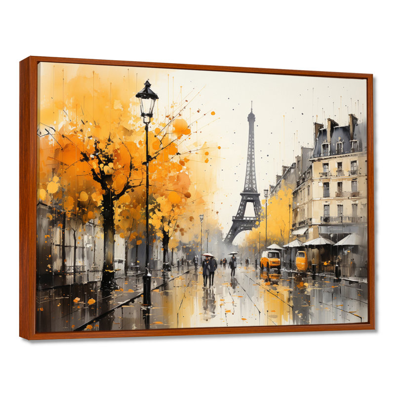Jaune et gris, art de rue parisien - art mural Paris, Cadre flottant brun, 16" H x 32" W
