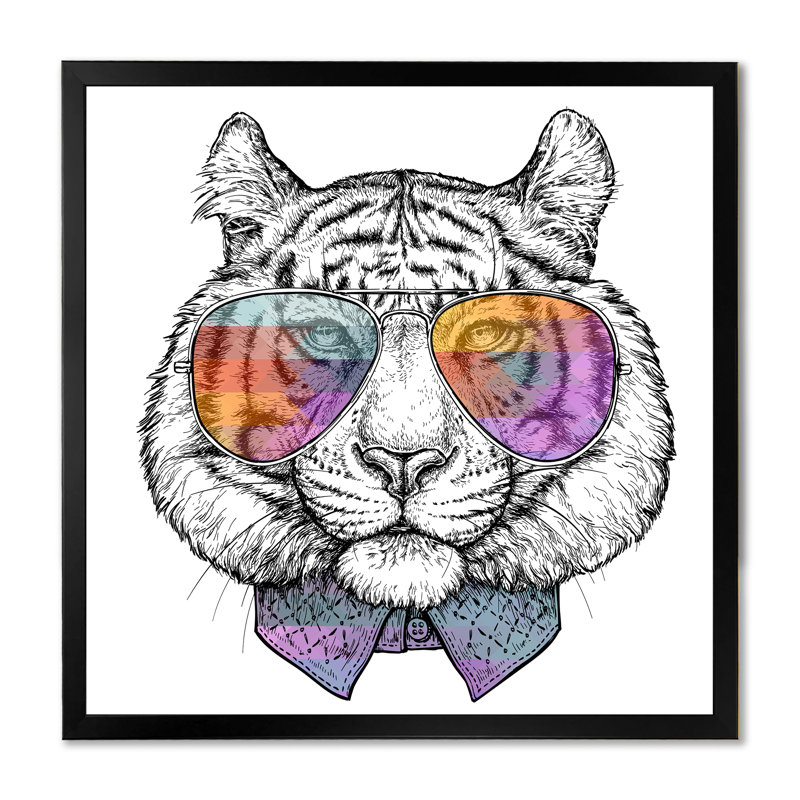 Adorable tête de tigre Lgb - art bohémien et éclectique sur toile, H 16 po x l 16 po x P 1 po, Toile avec cadre noir