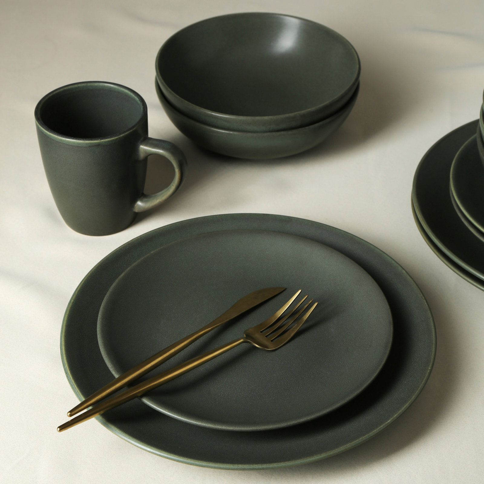 Stoneware Dinnerware Set, Green