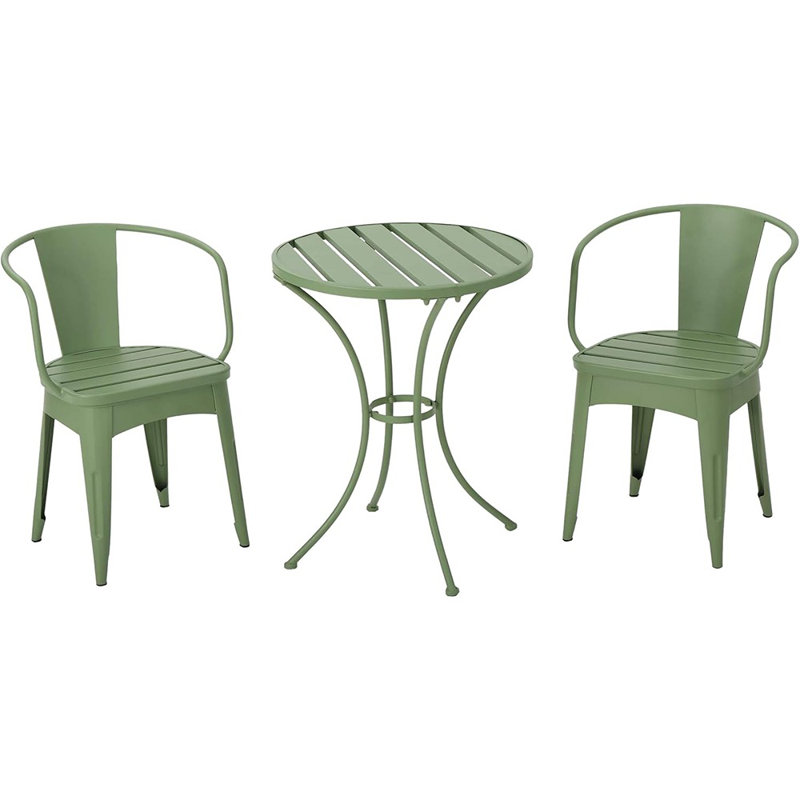 Ensemble bistro d'extérieur en fer avec table et 2 chaises, vert mat, Vert mat