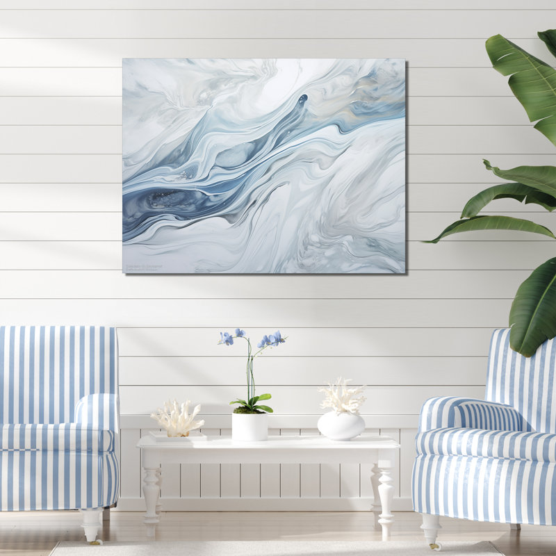 Gris et bleu, charme de glacier, liquide - Art mural glacier, H 30 po x l 40 po, Toile tendue, Sans cadre