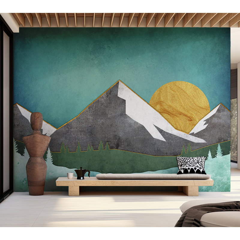 Papier peint abstrait - Paysage de montagne géométrique, L 100 po x l 137 po