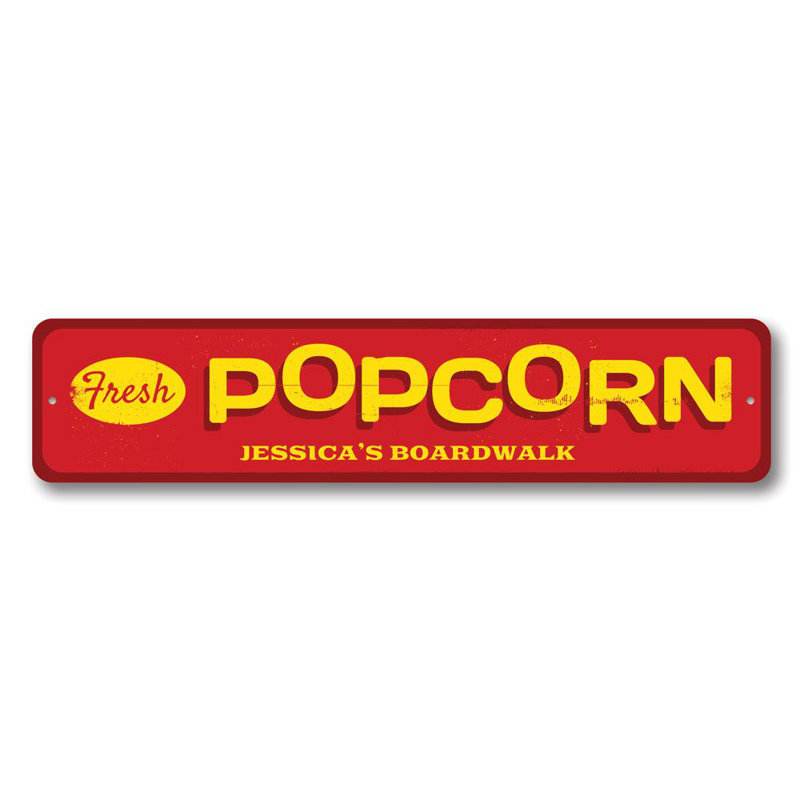 Plaque en aluminium Fresh Popcorn, H 6 po x l 24 po x P 0,06 po