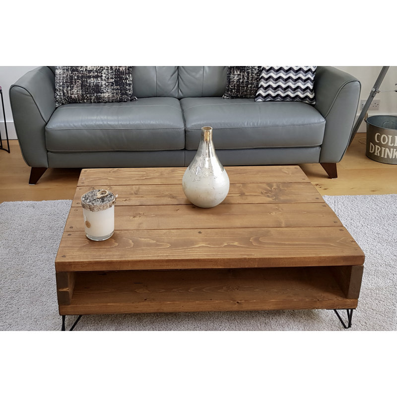 Hedger Solid Wood Four Leg Coffee Table with Storage, Dark Oak