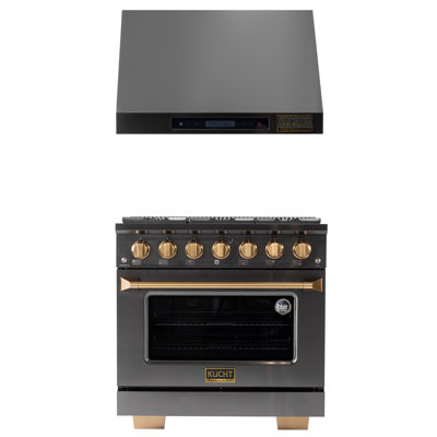 Gemstone 36 In. 5.2 Cu. Ft. 6-Burners Dual Fuel Range For Propane Gas In Titanium SS + Under Cabinet Range Hood