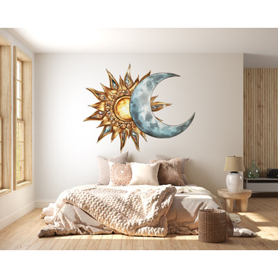 Soleil et lune, art mural céleste, décoration de chambre boho, Mystic Home Design 423Mv
