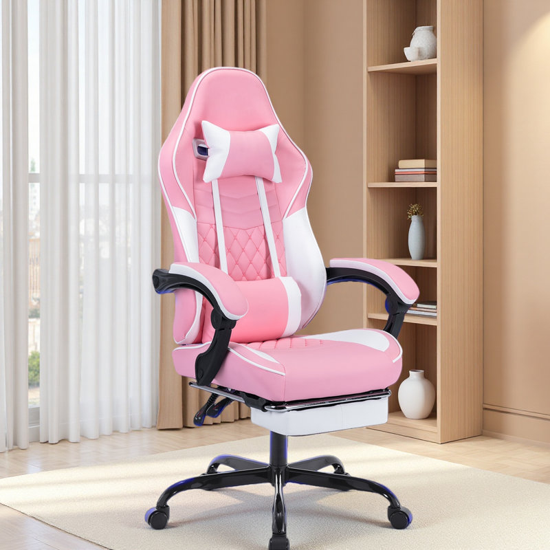 Fauteuils de jeu vidéo ergonomiques, chaises de jeu d'ordinateur avec support lombaire et repose-pieds de massage, appui-tête réglable pour ordinateur de style course pour adultes