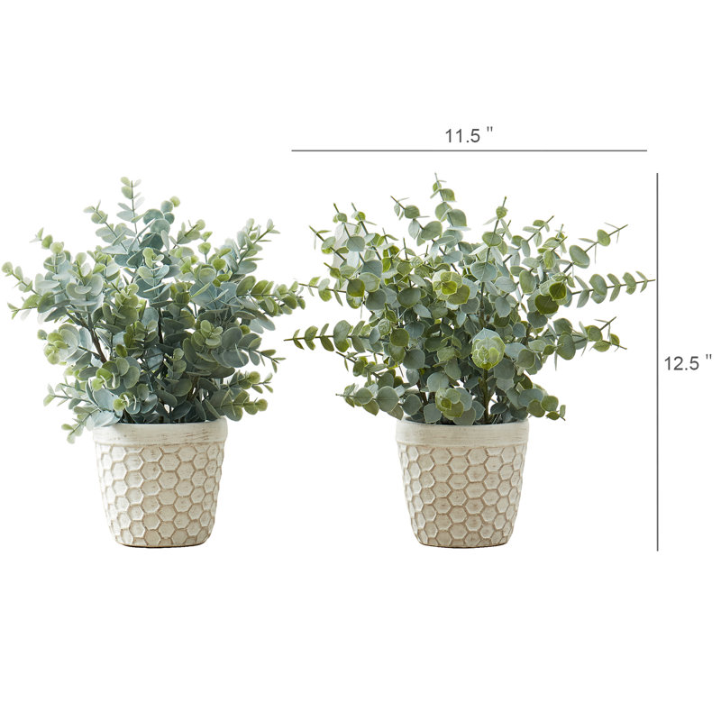 Lot de 2 plantes artificielles d'eucalyptus de 33 cm (13 pouces), fausse verdure de table en pots blancs pour la décoration intérieure