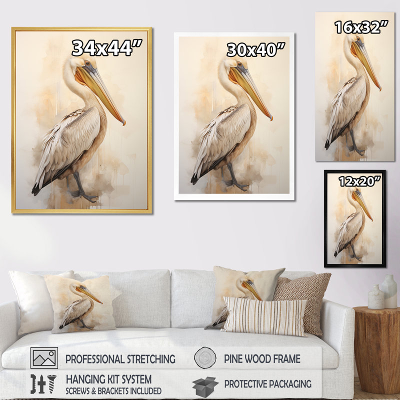 Pelicans Tranquil Perch II sur toile, Cadre photo doré simple, H 20 po x l 12 po x P 1 po