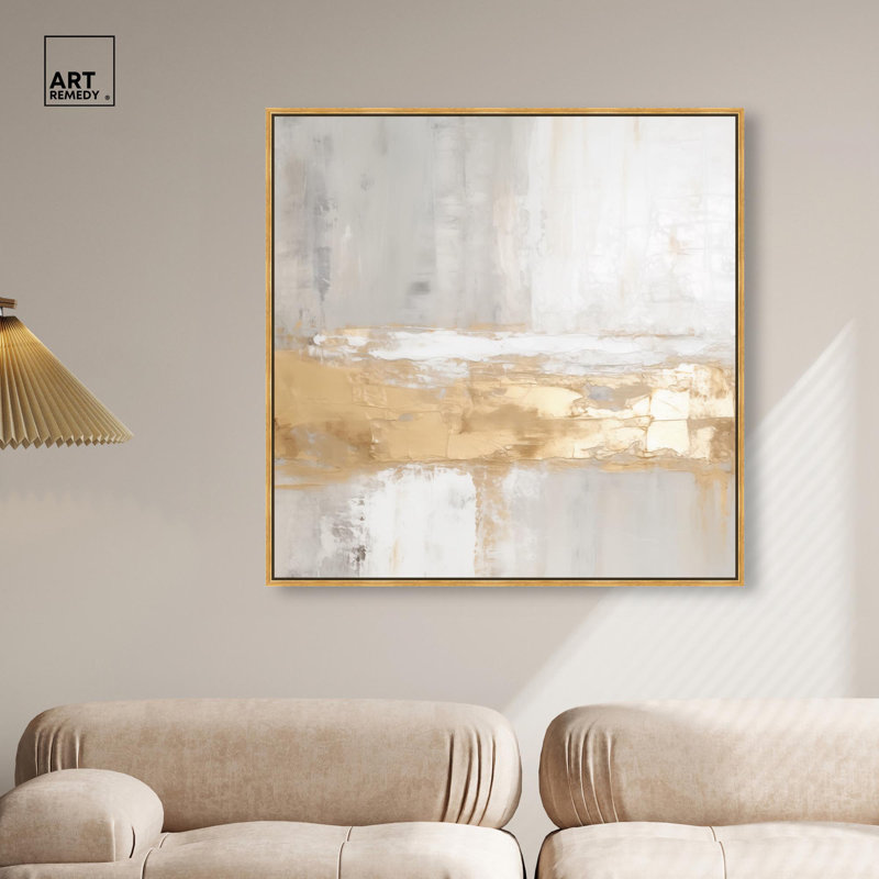 «Melted Gold Scape III» par Art Remedy, H 41 po x l 41 po, Cadre flottant, Doré