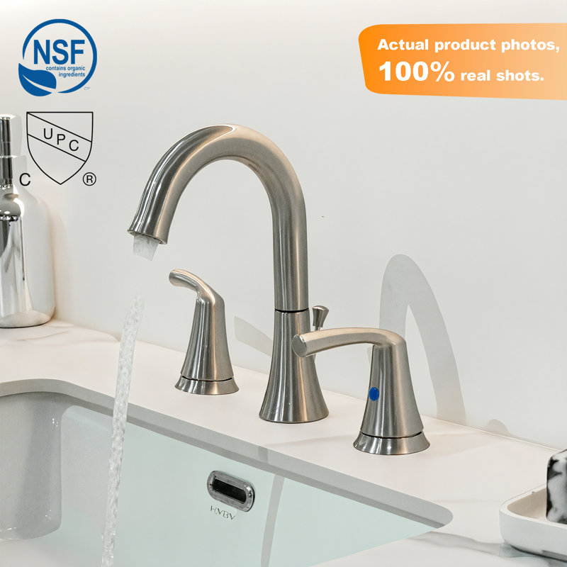 Widespread 2-Handle Bathroom Sink Faucet With Drain Assembly, Brushed Nickel