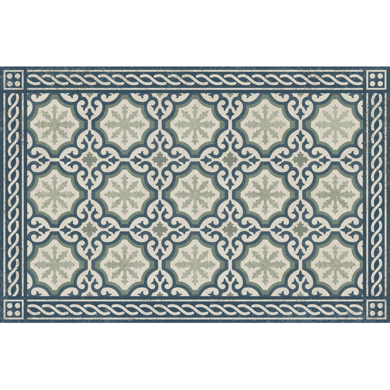 Tapis de cuisine à profil bas Un-Rug Chelsey de Matterly, Rectangle 1 pi 10 po x 2 pi 10 po, Bleu/beige/vert