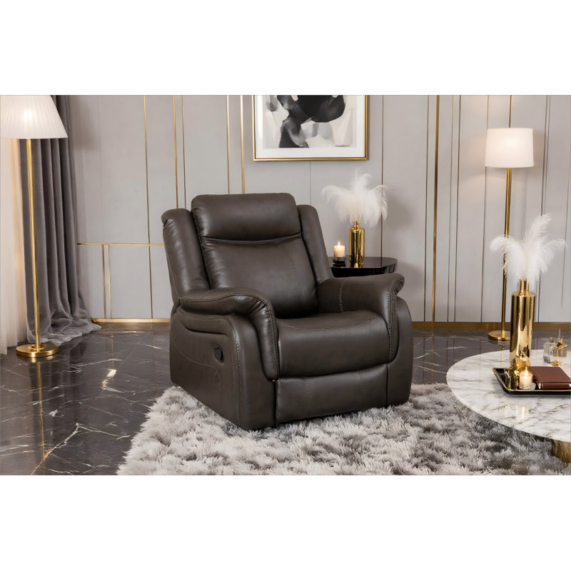 Manual Recliners Faux Leather Oversized Chair Grey, Gray