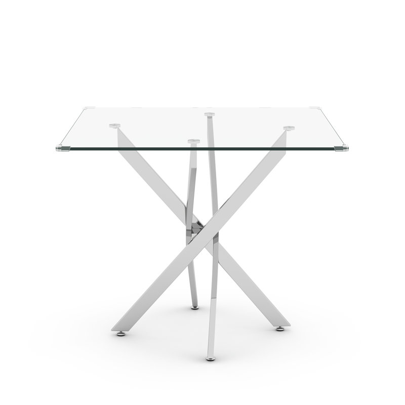Glass Top Metal Base Dining Table, Silver
