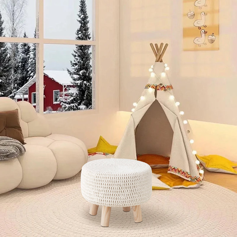 Wood Accent Stool, White