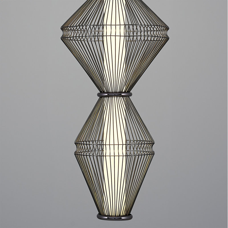 Modern Chandelier with Metal Body & Acrylic Cap Cover, Platinum, 32W LED, 3200 Lumens, 9.8 in Diameter x 78.7 in Height | Energy Efficient Lighting Fixture for Living Room, Dining Room & Entryway