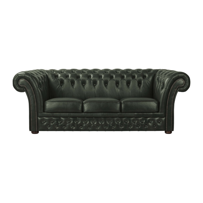 Tayjah Genuine Leather Sofa, Green, 3