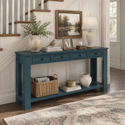 Table console avec tiroirs de rangement et tablette inférieure, table d'entrée/de couloir