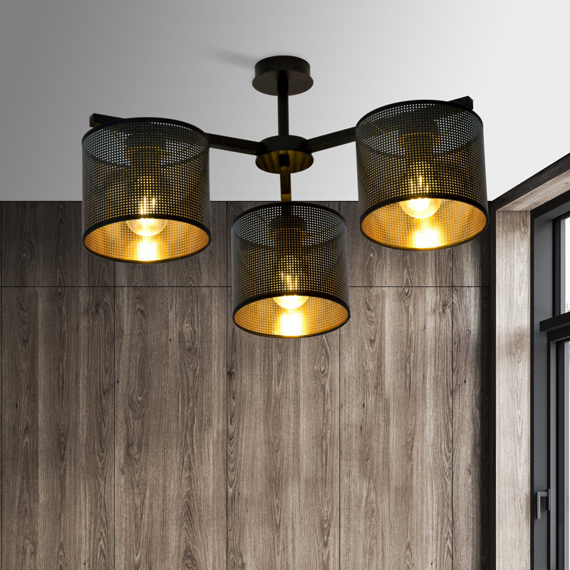 Seppo Flush Mount, Black/Gold, 17cm H x 60cm W x 4cm D