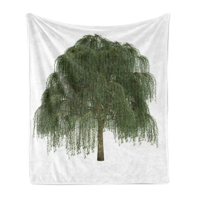 Ambesonne Willow Tree Fleece Throw Blanket Joyous Botanical Leaves Green Olive Green 78533