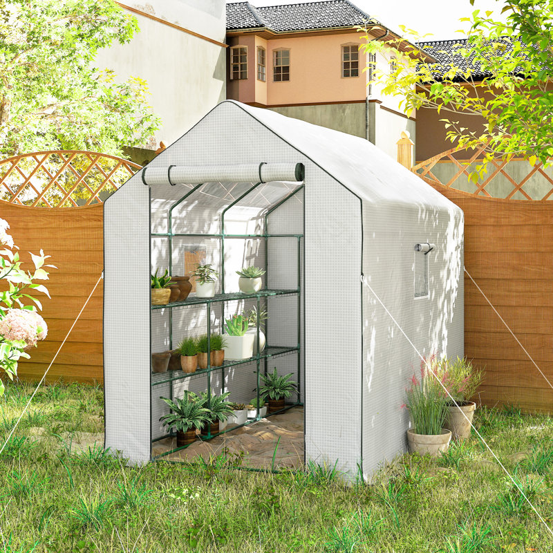 Serre de plain-pied avec 3 niveaux et 12 tablettes, petite serre, blanc, White