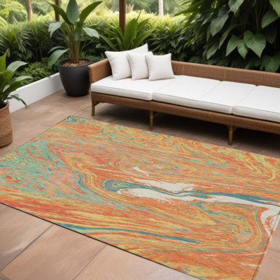 Tapis intérieur lavable abstrait vert orange et beige 9 pi x 12 pi