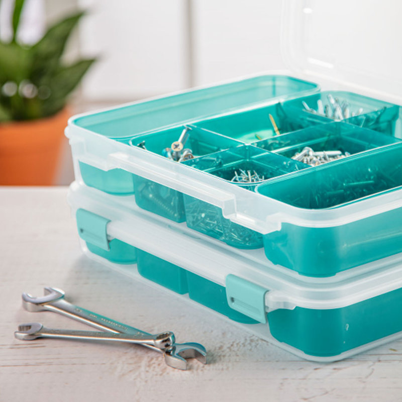 Sterilite Divided Case, Stackable Small Storage Latch Lid Container, Art Carrying Case, Small Items
