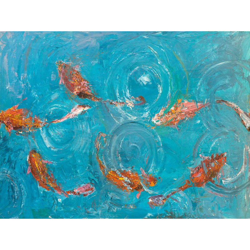 Koi Pond Print by John Beard, Black Framed Canvas, 40" H x 60" W x 1.5" D
