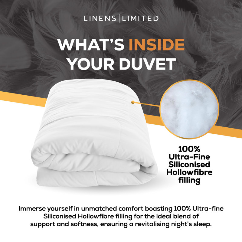 Linens Limited Feels Like Down Duvet, Made in the UK, Luxurious Quilt, Soft and Comfy, Ultra-Fine Siliconised Hollowfibre, Machine Washable (White) - Double - 10.5 Tog